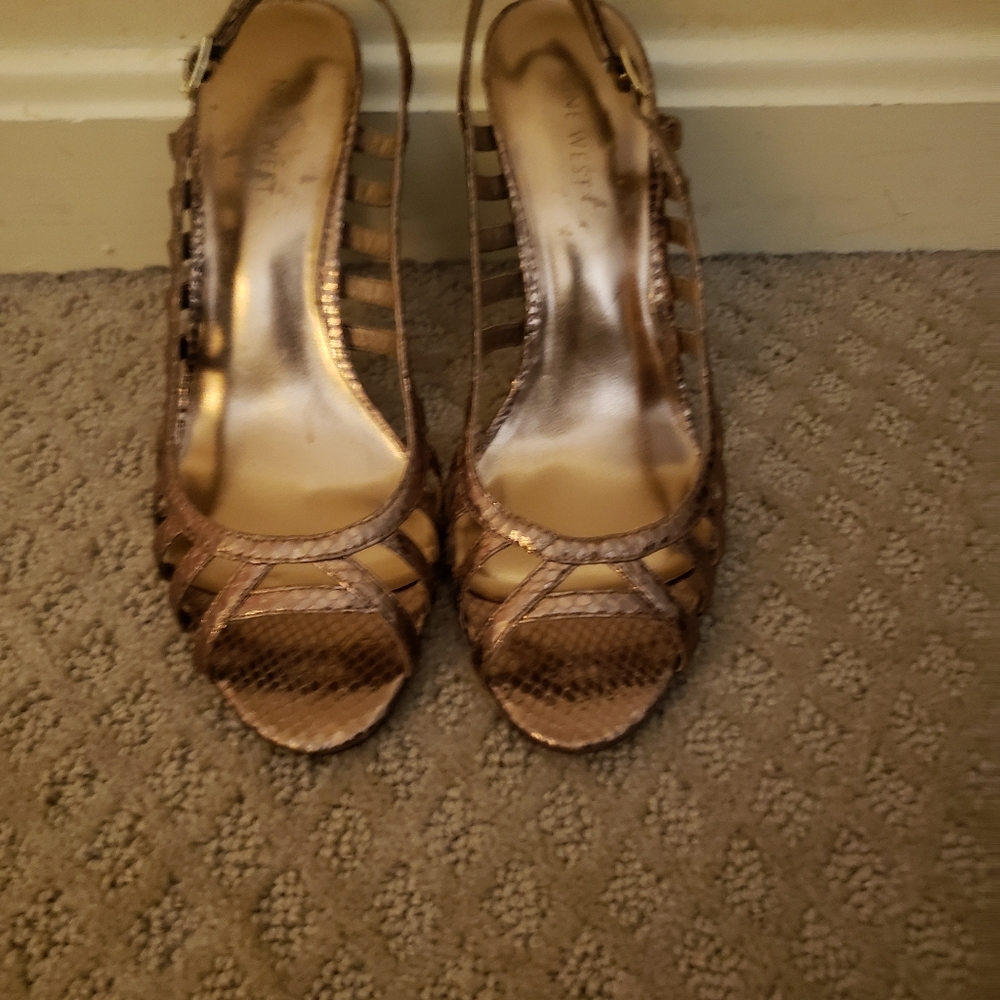 Nine West Sandals Heel Slingback Metallic Gold